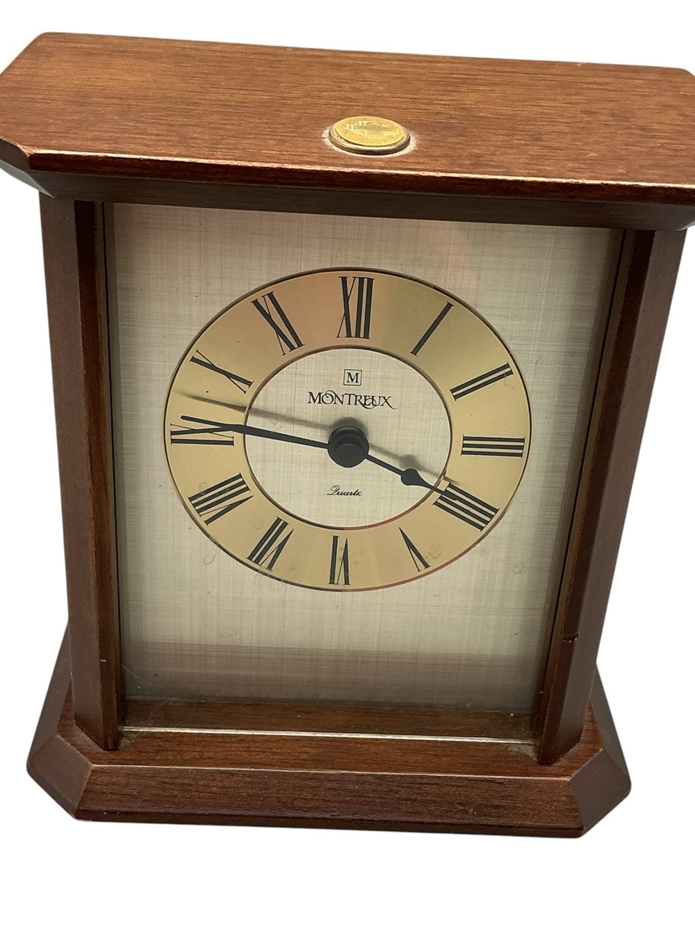 Vintage Jostens Montreux Wooden Desk Clock 5” Wide